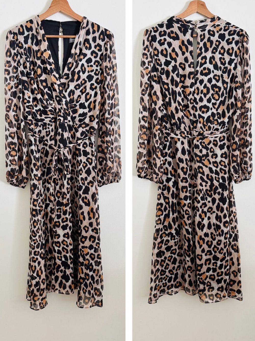 Donna Ricco Long-Sleeve Leopard Print Midi Dress